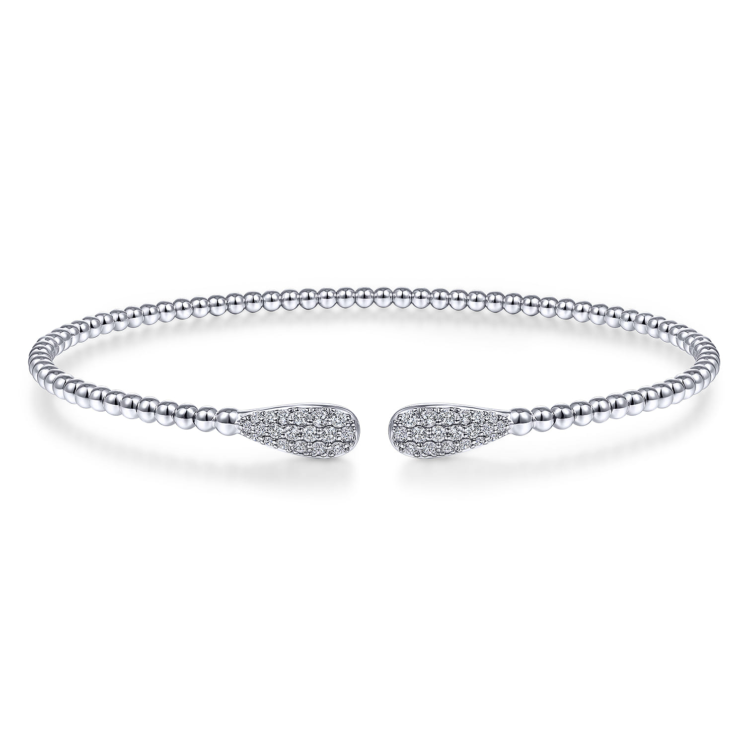 14K White Gold Bujukan Bead Cuff Bracelet with Diamond Pave Teardrops - 0.3 ct - Shot 1