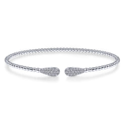 14K White Gold Bujukan Bead Cuff Bracelet with Diamond Pave Teardrops