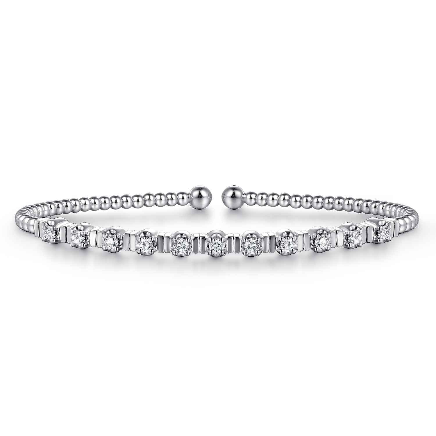 14K White Gold Bujukan Bead Cuff Bracelet with Diamond Stations - 0.33 ct - Shot 1