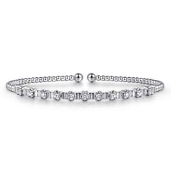 14K White Gold Bujukan Bead Cuff Bracelet with Diamond Stations