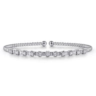 14K White Gold Bujukan Bead Cuff Bracelet with Diamond Stations