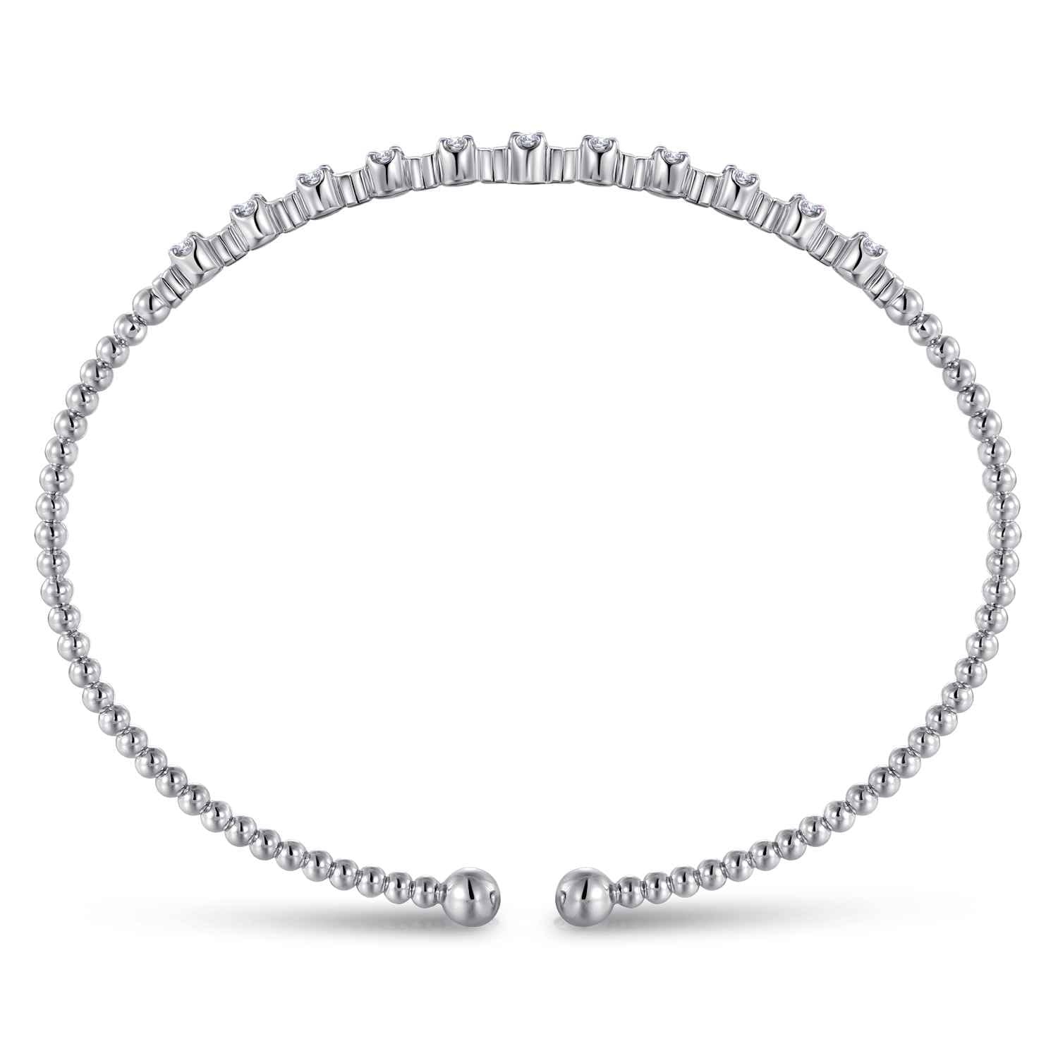 14K White Gold Bujukan Bead Cuff Bracelet with Diamond Stations - 0.33 ct - Shot 3