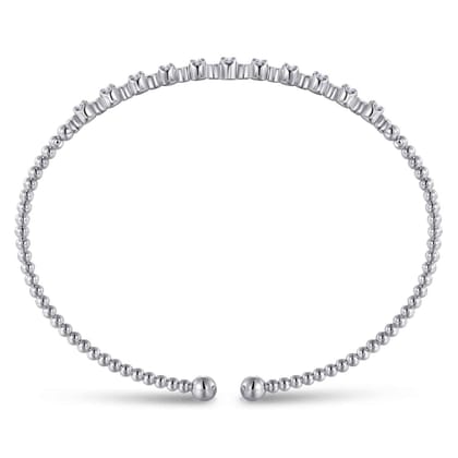 14K White Gold Bujukan Bead Cuff Bracelet with Diamond Stations