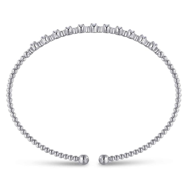14K White Gold Bujukan Bead Cuff Bracelet with Diamond Stations - 0.33 ct - Shot 3