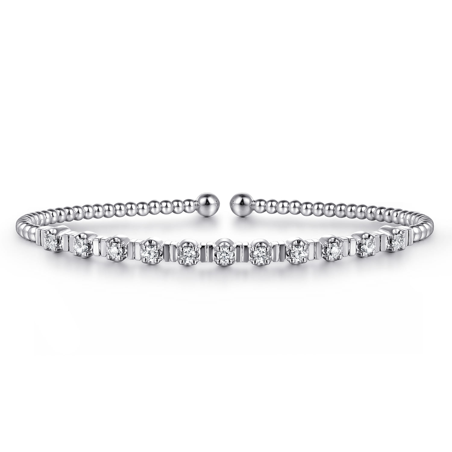 14K White Gold Bujukan Bead Cuff Bracelet with Diamond Stations - 0.33 ct - Shot 1