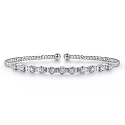 14K White Gold Bujukan Bead Cuff Bracelet with Diamond Stations