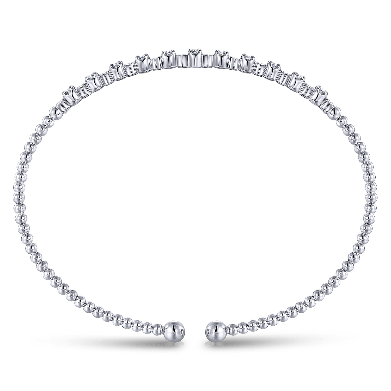 14K White Gold Bujukan Bead Cuff Bracelet with Diamond Stations - 0.33 ct - Shot 3