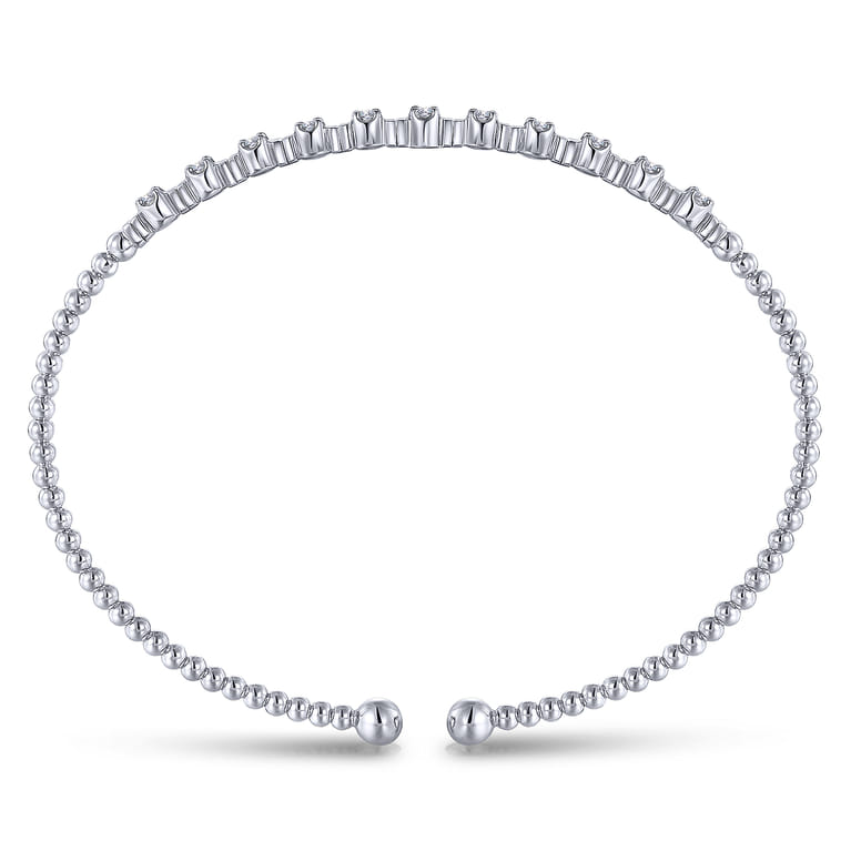 14K White Gold Bujukan Bead Cuff Bracelet with Diamond Stations - 0.33 ct - Shot 3