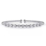 14K White Gold Bujukan Bead Cuff Bracelet with Diamond Stations