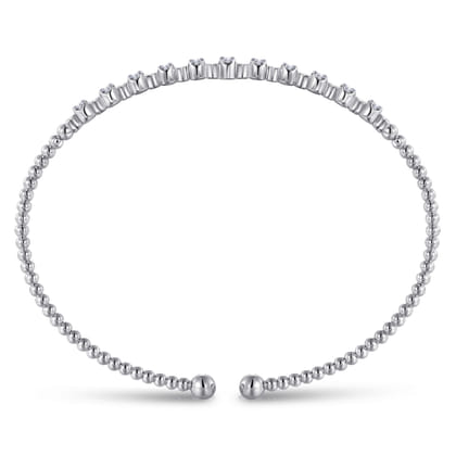 14K White Gold Bujukan Bead Cuff Bracelet with Diamond Stations