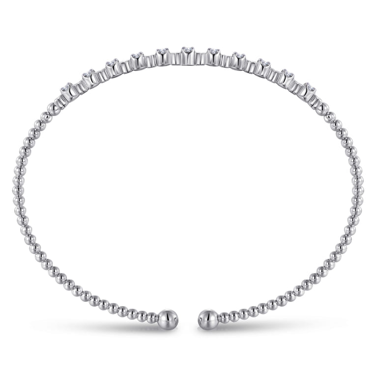 14K White Gold Bujukan Bead Cuff Bracelet with Diamond Stations - 0.33 ct - Shot 3