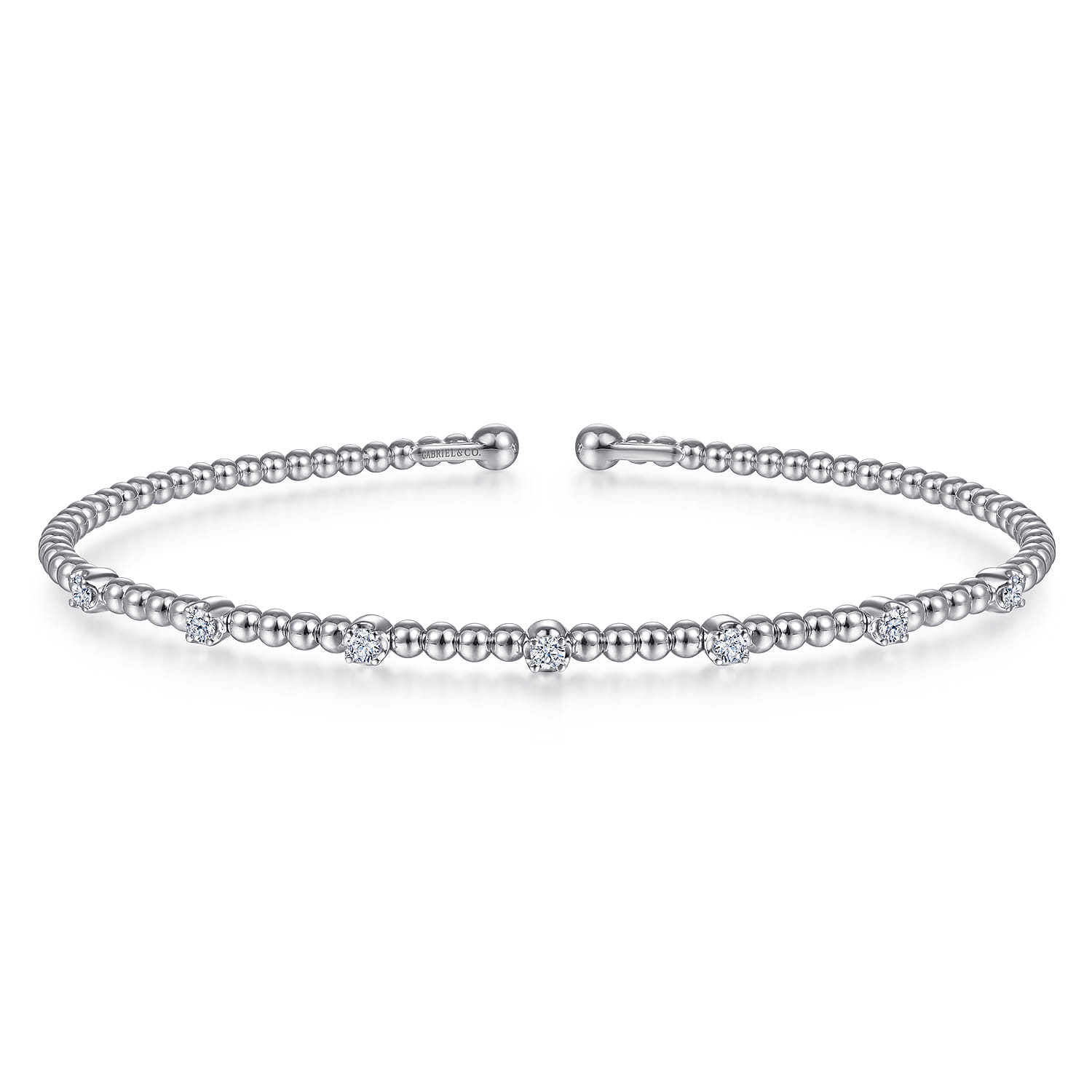 14K White Gold Bujukan Bead Cuff Bracelet with Diamond Stations - 0.21 ct - Shot 1