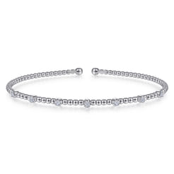 14K White Gold Bujukan Bead Cuff Bracelet with Diamond Stations