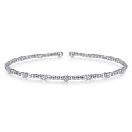 14K White Gold Bujukan Bead Cuff Bracelet with Diamond Stations