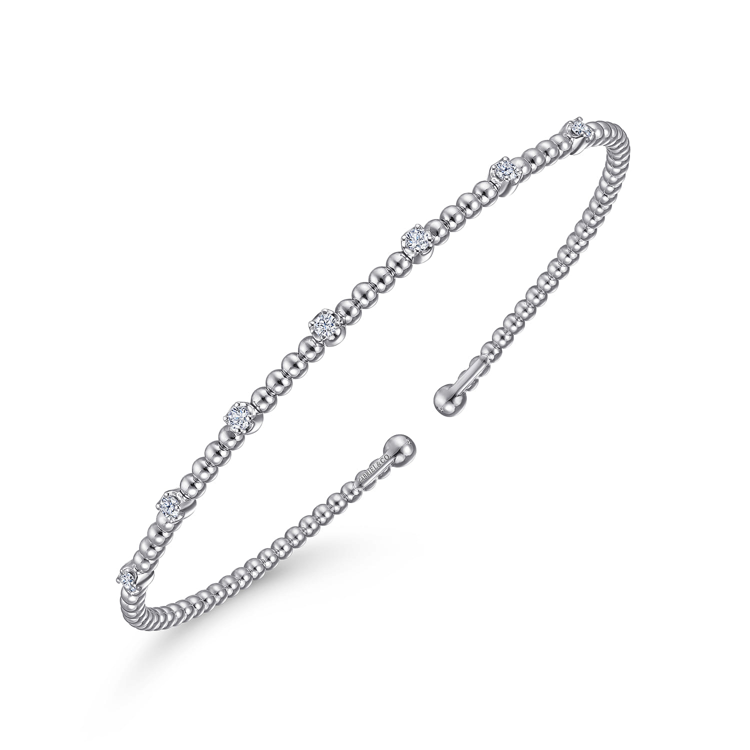 14K White Gold Bujukan Bead Cuff Bracelet with Diamond Stations - 0.21 ct - Shot 2