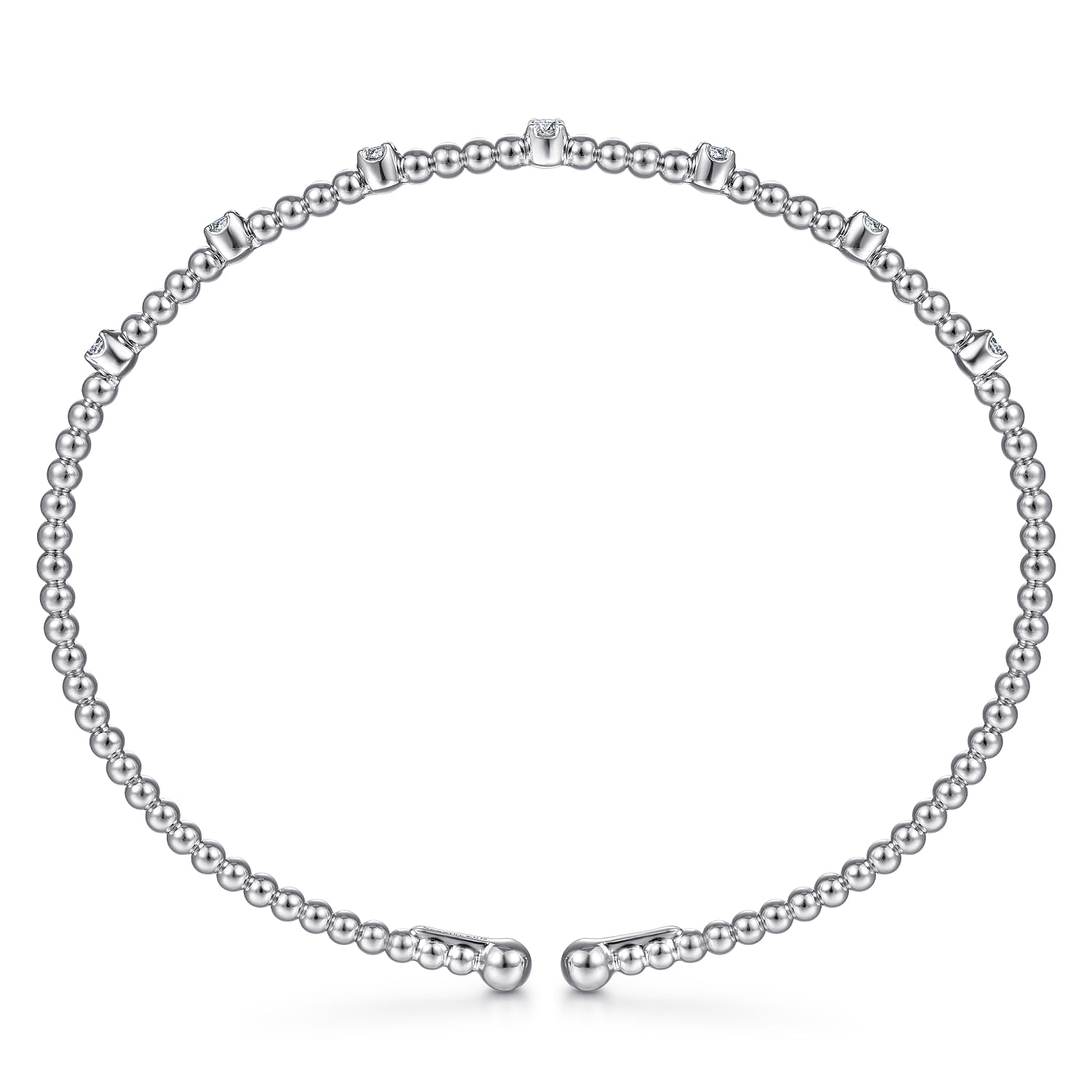 14K White Gold Bujukan Bead Cuff Bracelet with Diamond Stations - 0.21 ct - Shot 3