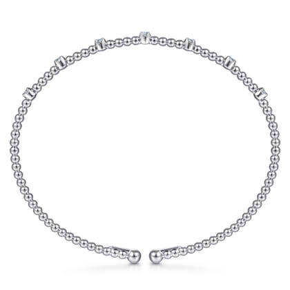 14K White Gold Bujukan Bead Cuff Bracelet with Diamond Stations