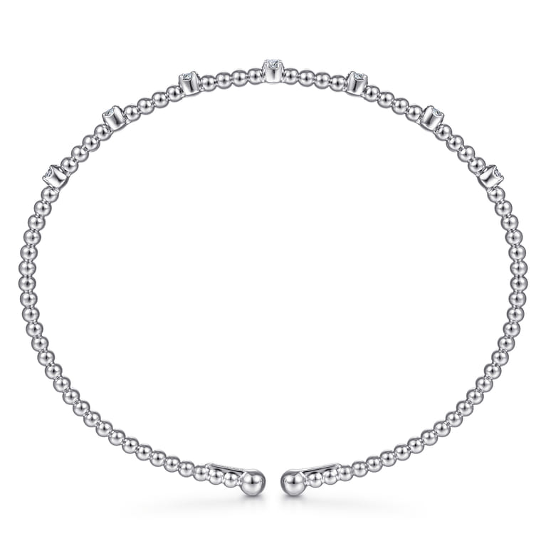 14K White Gold Bujukan Bead Cuff Bracelet with Diamond Stations - 0.21 ct - Shot 3