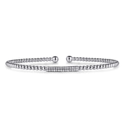 14K White Gold Bujukan Bead Cuff Bracelet with Diamonds