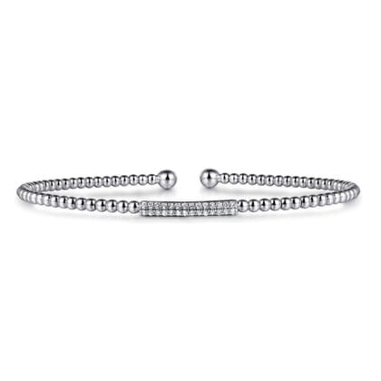 14K White Gold Bujukan Bead Cuff Bracelet with Diamonds
