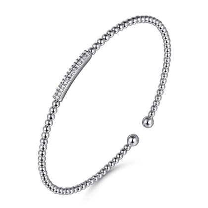 14K White Gold Bujukan Bead Cuff Bracelet with Diamonds