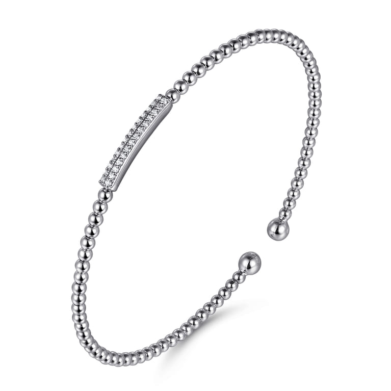 14K White Gold Bujukan Bead Cuff Bracelet with Diamonds - 0.14 ct - Shot 2