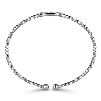 14K White Gold Bujukan Bead Cuff Bracelet with Diamonds