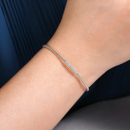 14K White Gold Bujukan Bead Cuff Bracelet with Diamonds