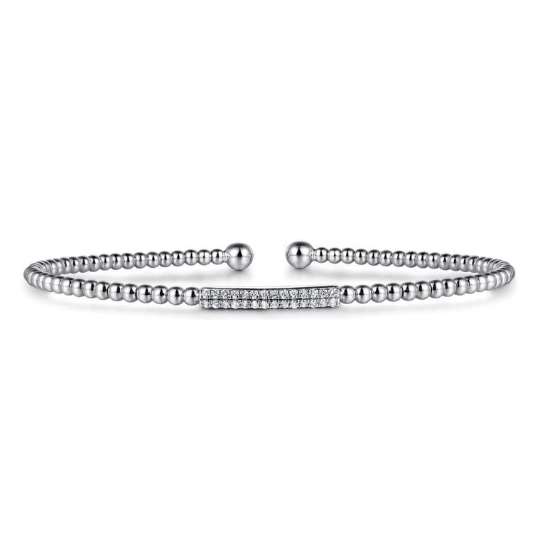 14K White Gold Bujukan Bead Cuff Bracelet with Diamonds - 0.14 ct - Shot 1