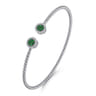 14K White Gold Bujukan Bead Cuff Bracelet with Emerald and Diamond Halo Caps - 0.16 ct