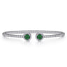 14K White Gold Bujukan Bead Cuff Bracelet with Emerald and Diamond Halo Caps - 0.16 ct