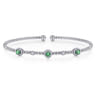 14K White Gold Bujukan Bead Cuff Bracelet with Emerald and Diamond Halo Stations - 0.2 ct