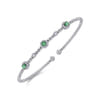 14K White Gold Bujukan Bead Cuff Bracelet with Emerald and Diamond Halo Stations - 0.2 ct