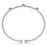 14K White Gold Bujukan Bead Cuff Bracelet with Emerald and Diamond Halo Stations - 0.2 ct