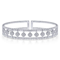 14K White Gold Bujukan Bead Cuff Bracelet with Pave Diamond Connectors