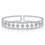 14K White Gold Bujukan Bead Cuff Bracelet with Pave Diamond Connectors