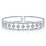 14K White Gold Bujukan Bead Cuff Bracelet with Pave Diamond Connectors - 0.75 ct