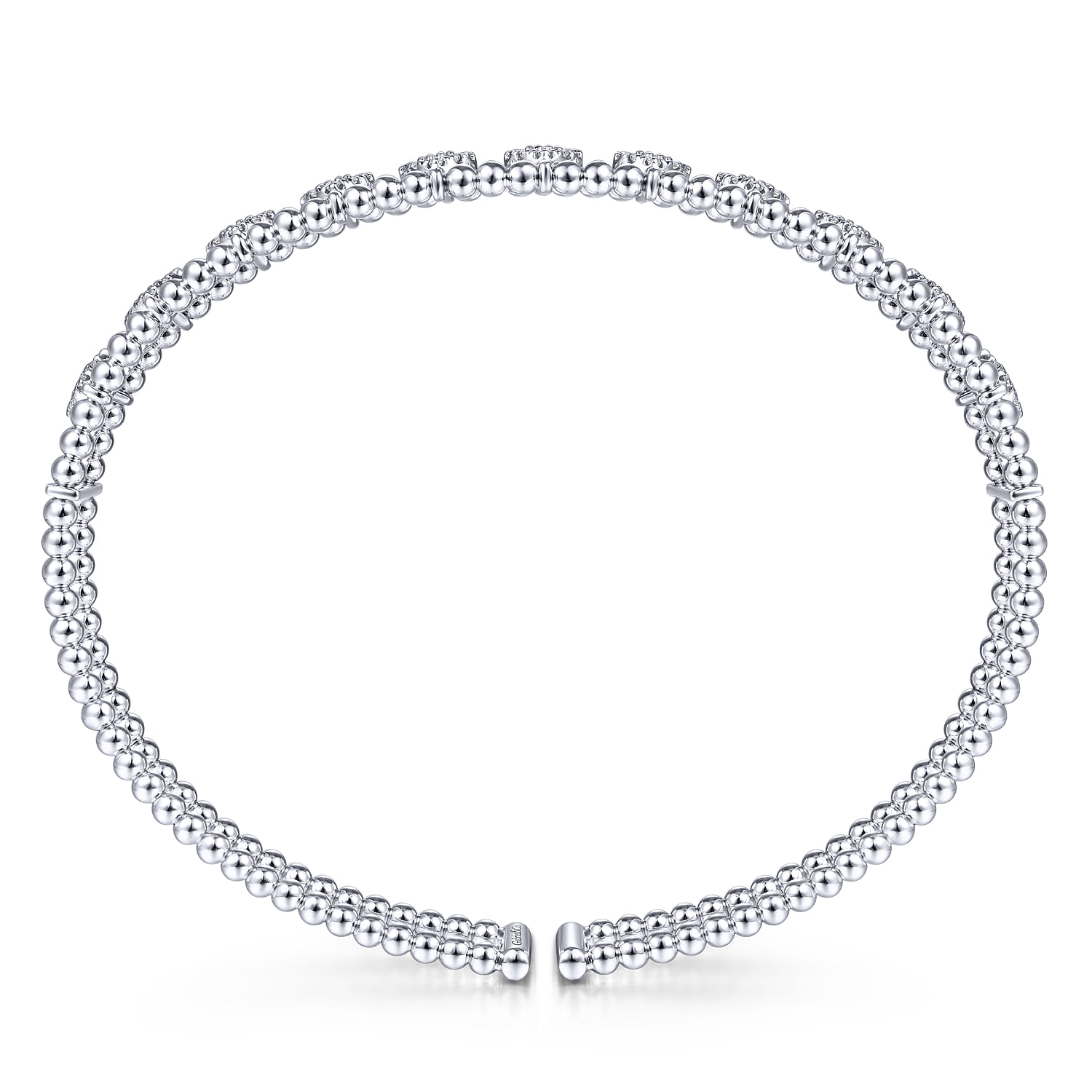 14K White Gold Bujukan Bead Cuff Bracelet with Pave Diamond Connectors - 0.75 ct - Shot 3