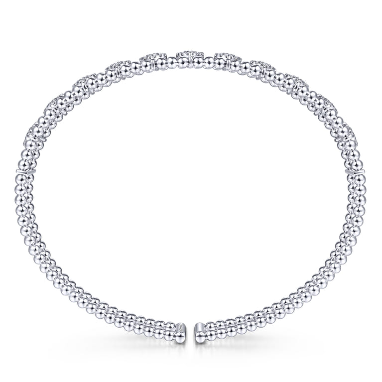 14K White Gold Bujukan Bead Cuff Bracelet with Pave Diamond Connectors - 0.75 ct - Shot 3