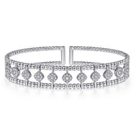 14K White Gold Bujukan Bead Cuff Bracelet with Pave Diamond Connectors