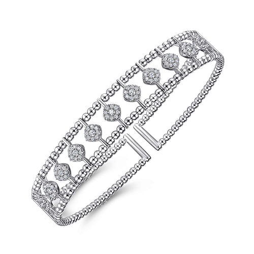 14K White Gold Bujukan Bead Cuff Bracelet with Pave Diamond Connectors - 0.7 ct - Shot 2