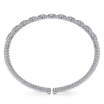 14K White Gold Bujukan Bead Cuff Bracelet with Pave Diamond Connectors