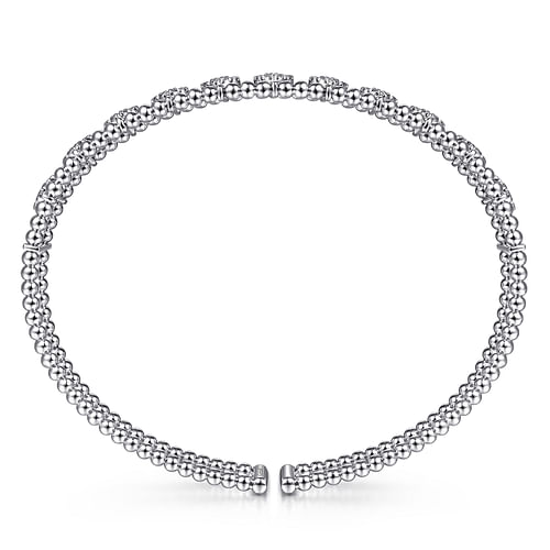 14K White Gold Bujukan Bead Cuff Bracelet with Pave Diamond Connectors - 0.7 ct - Shot 3