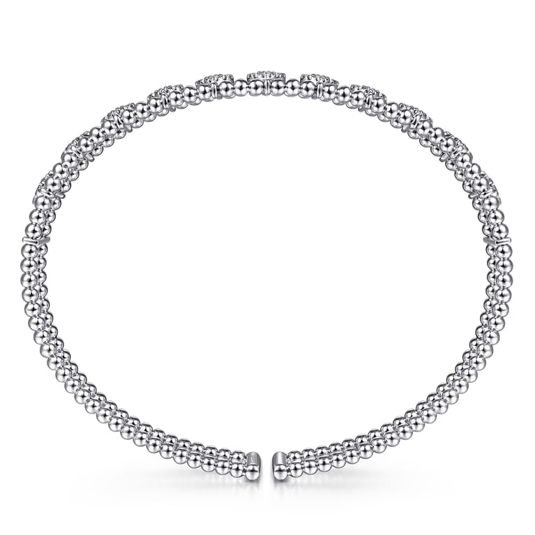 14K White Gold Bujukan Bead Cuff Bracelet with Pave Diamond Connectors - 0.7 ct - Shot 3