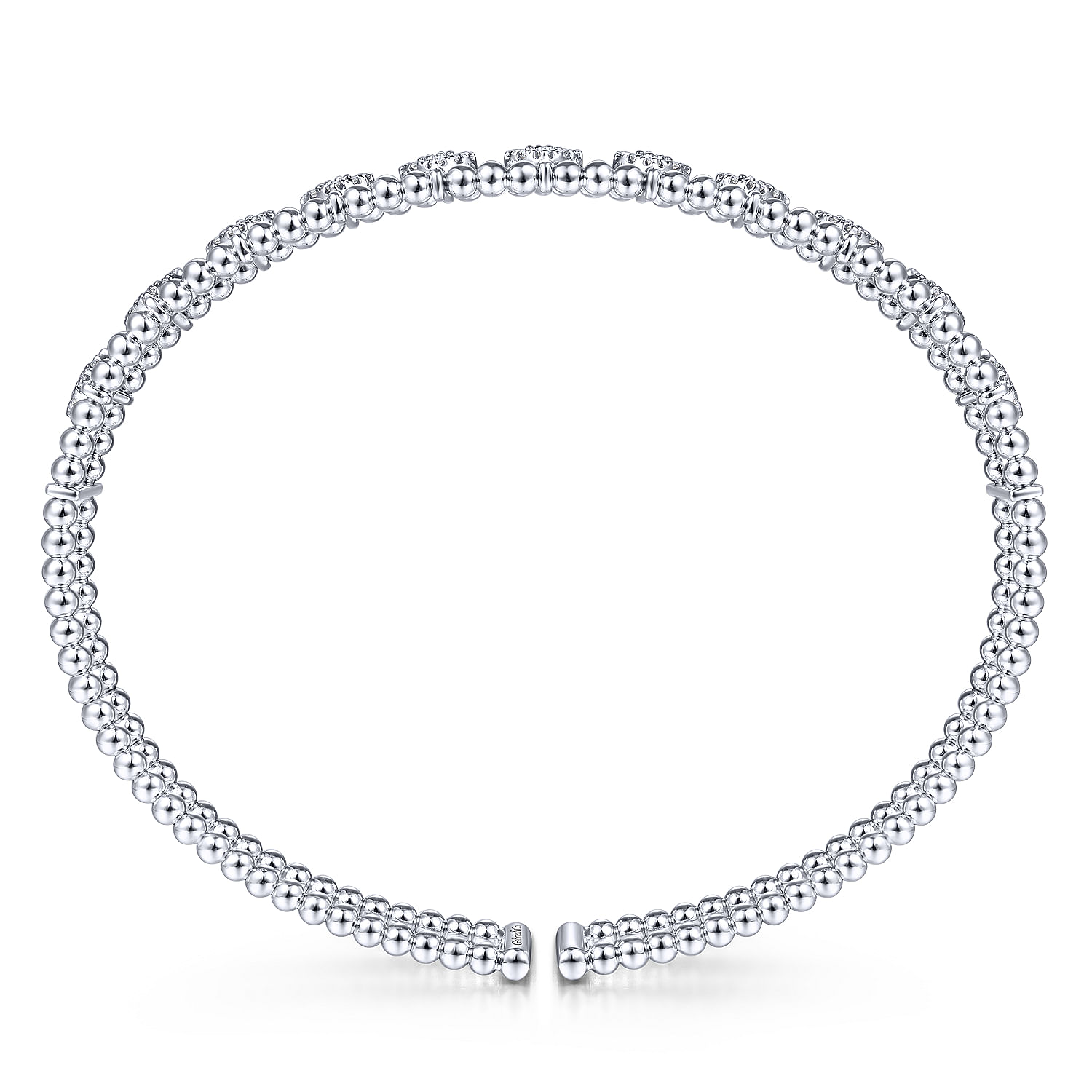 14K White Gold Bujukan Bead Cuff Bracelet with Pave Diamond Connectors - 0.85 ct - Shot 3