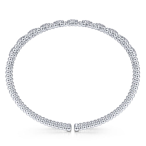 14K White Gold Bujukan Bead Cuff Bracelet with Pave Diamond Connectors - 0.85 ct - Shot 3