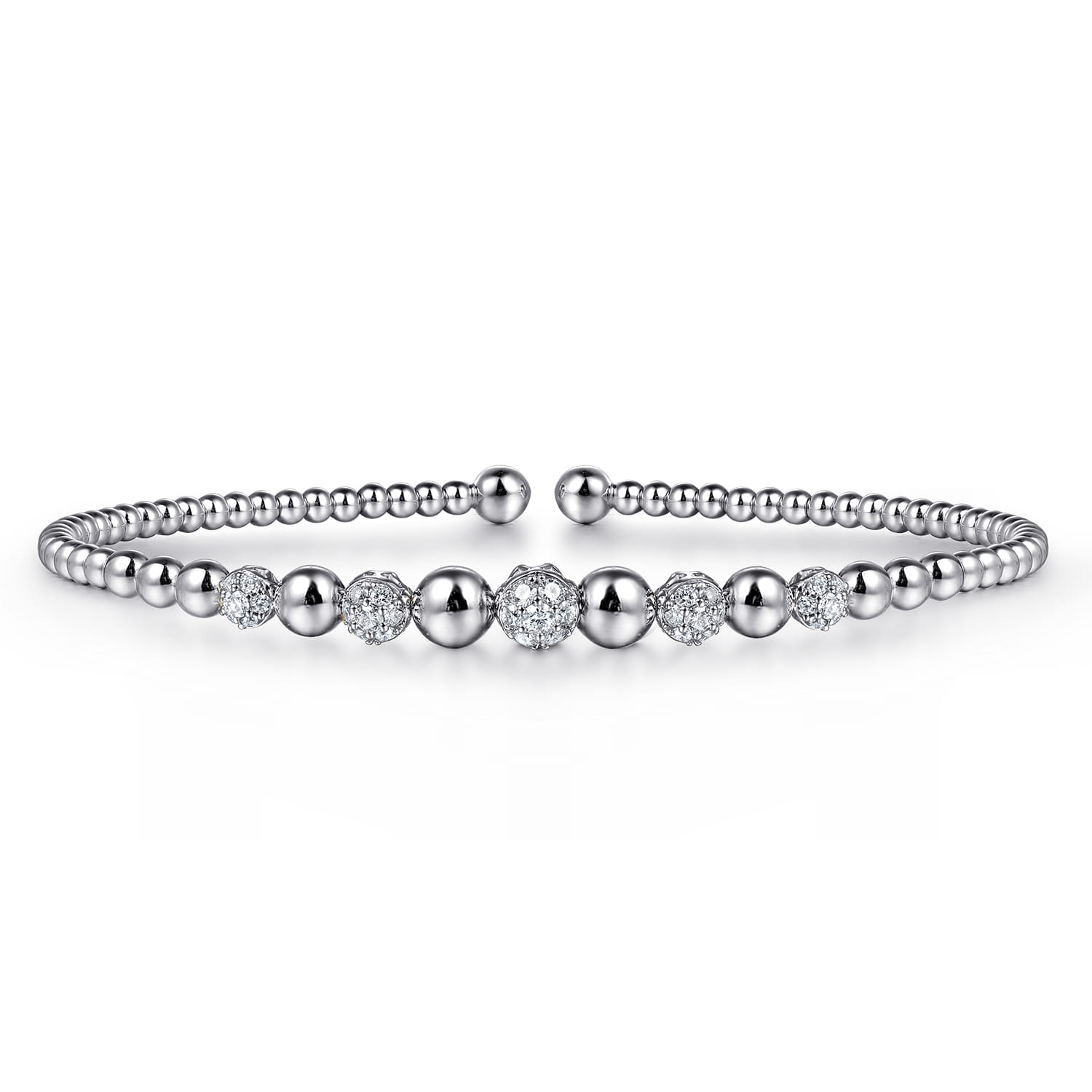 14K White Gold Bujukan Bead Cuff Bracelet with Pave Diamond Stations - 0.35 ct - Shot 1