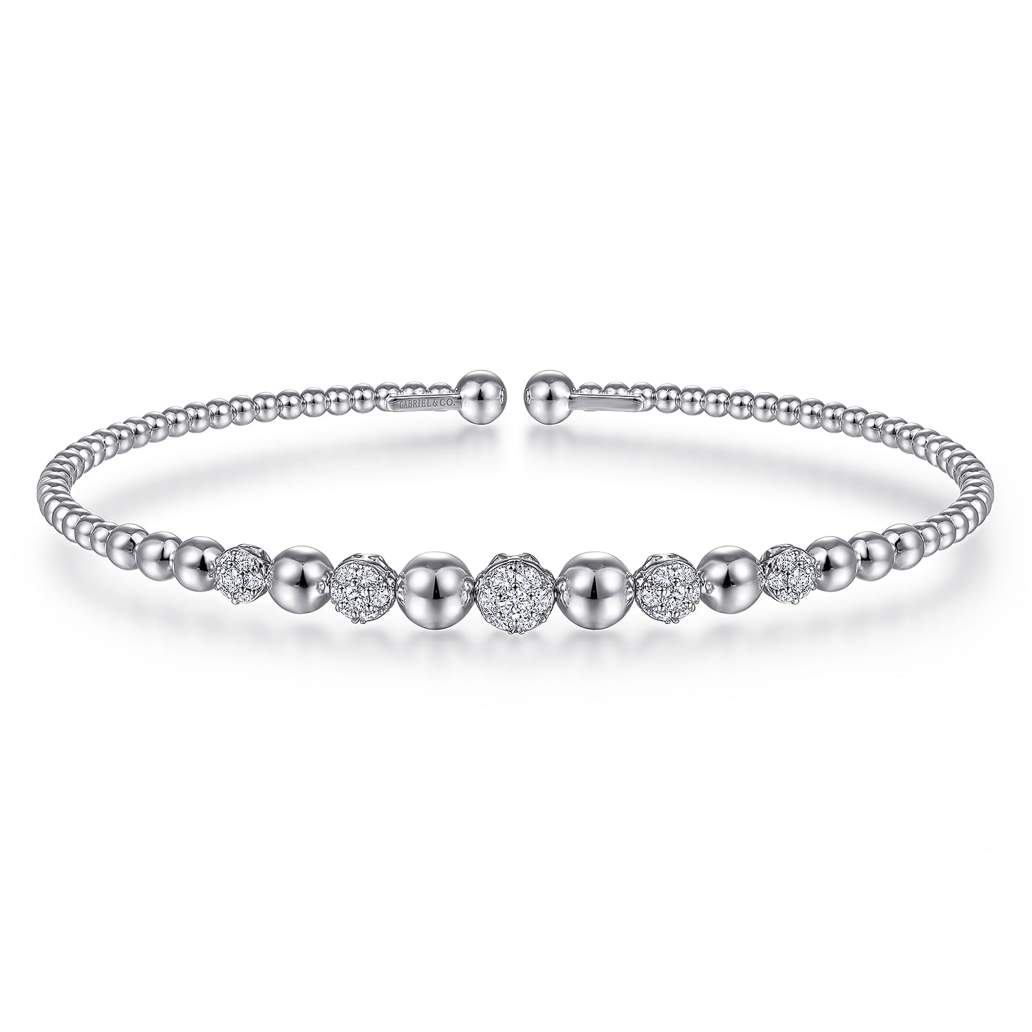 14K White Gold Bujukan Bead Cuff Bracelet with Pave Diamond Stations - 0.35 ct - Shot 1