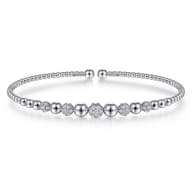 14K White Gold Bujukan Bead Cuff Bracelet with Pave Diamond Stations