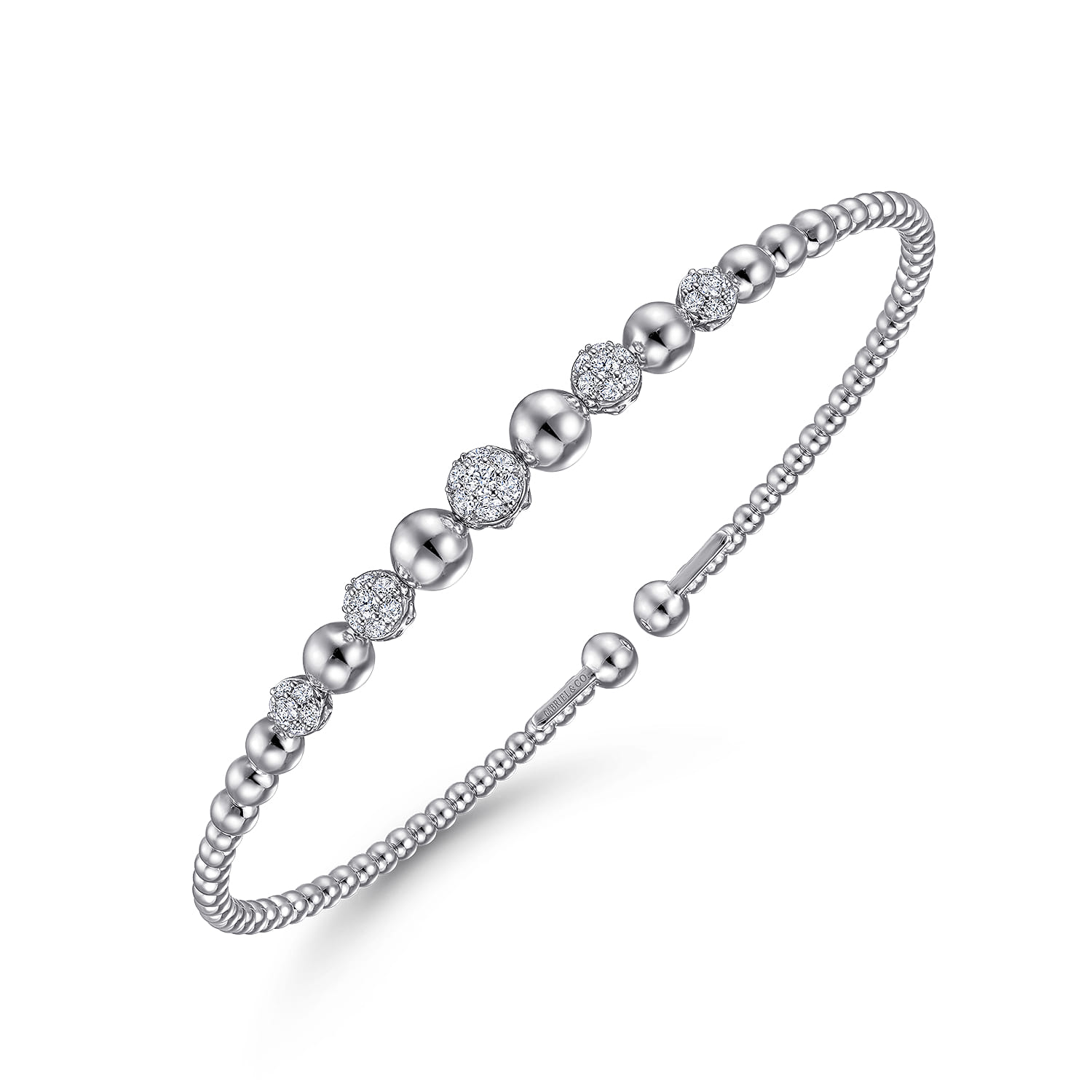 14K White Gold Bujukan Bead Cuff Bracelet with Pave Diamond Stations - 0.35 ct - Shot 2